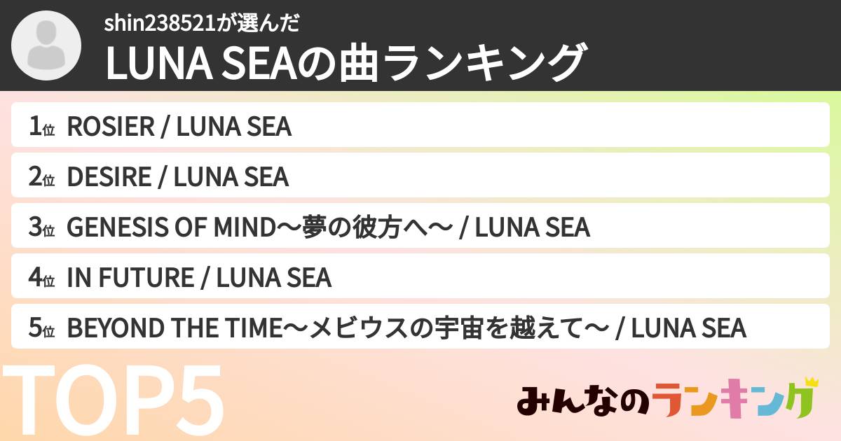 shin238521さんの「LUNA SEAの曲ランキング」