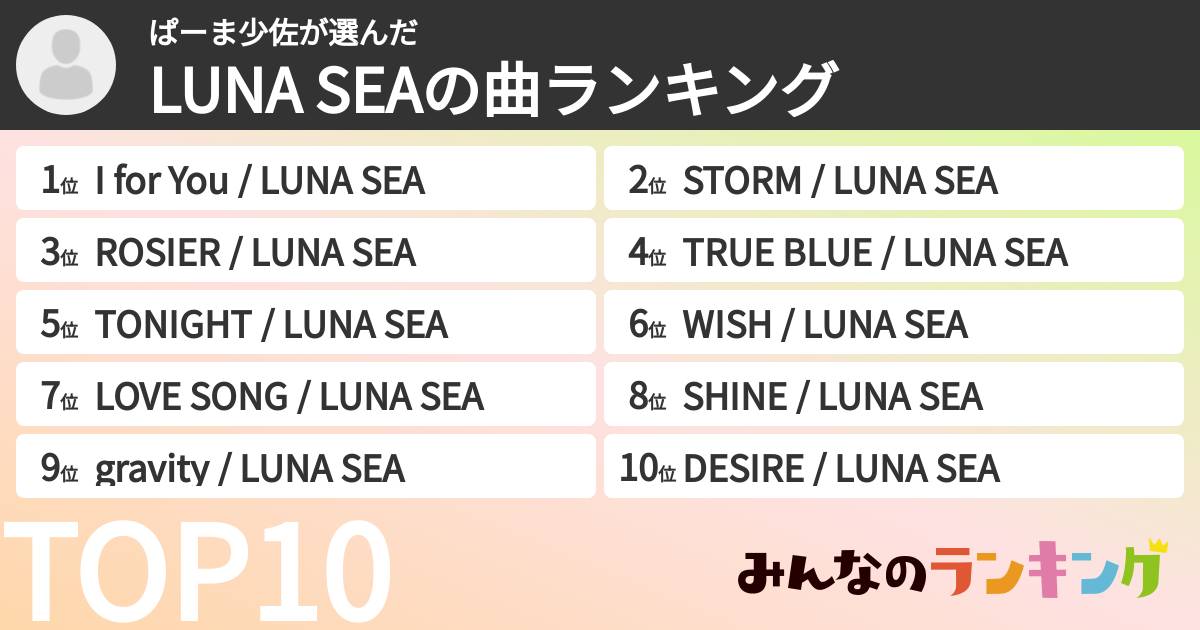 ぱーま少佐さんの「LUNA SEAの曲ランキング」