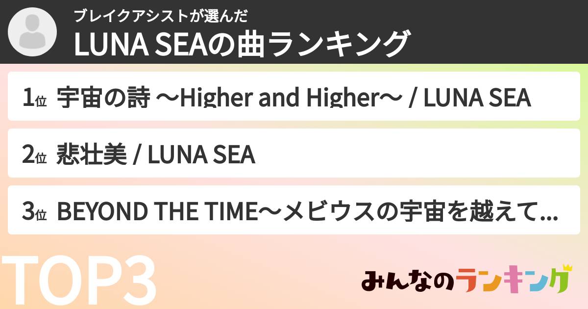 ブレイクアシストさんの「LUNA SEAの曲ランキング」
