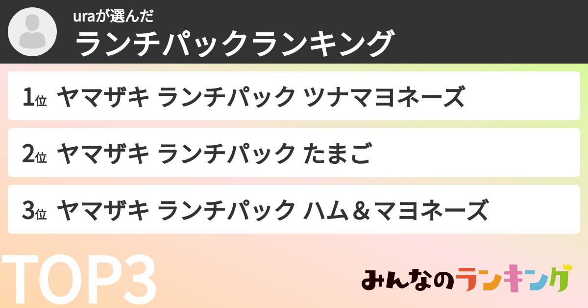 uraさんの「ランチパックランキング」