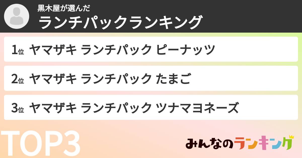 黒木屋さんの「ランチパックランキング」