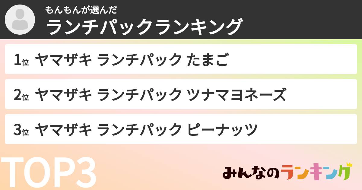 もんもんさんの「ランチパックランキング」