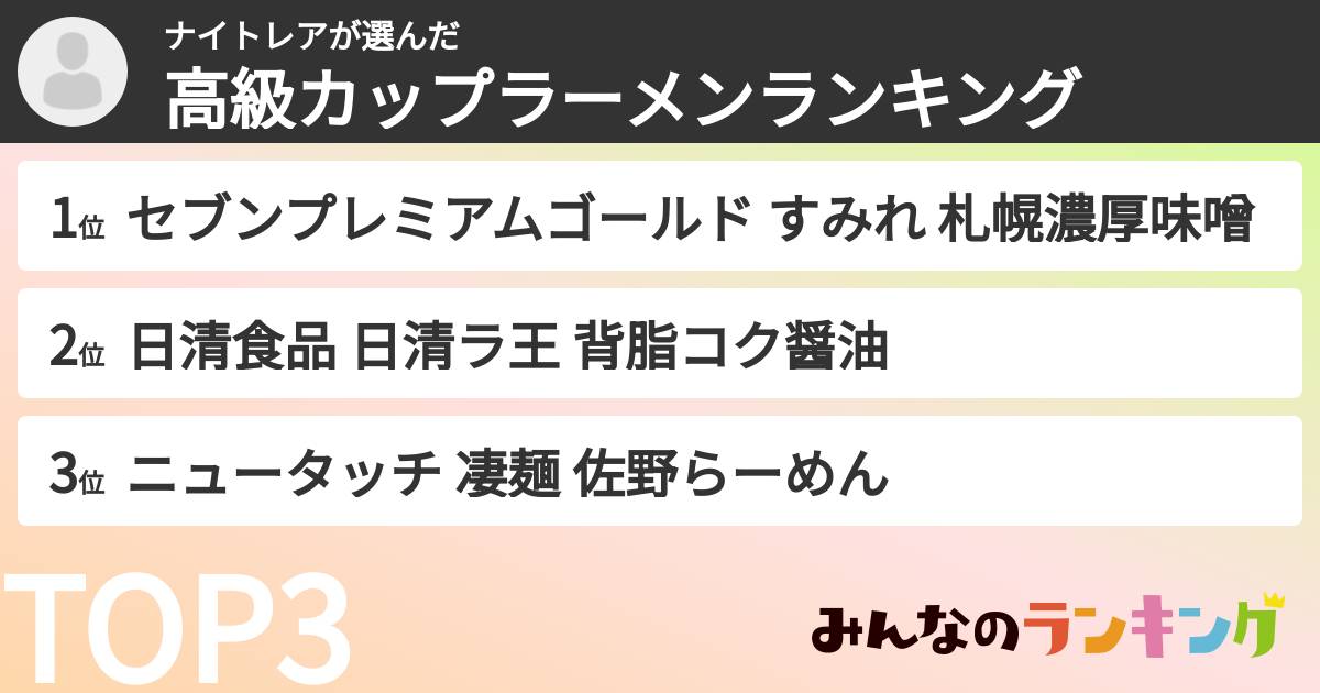 ナイトレアさんの「高級カップラーメンランキング」