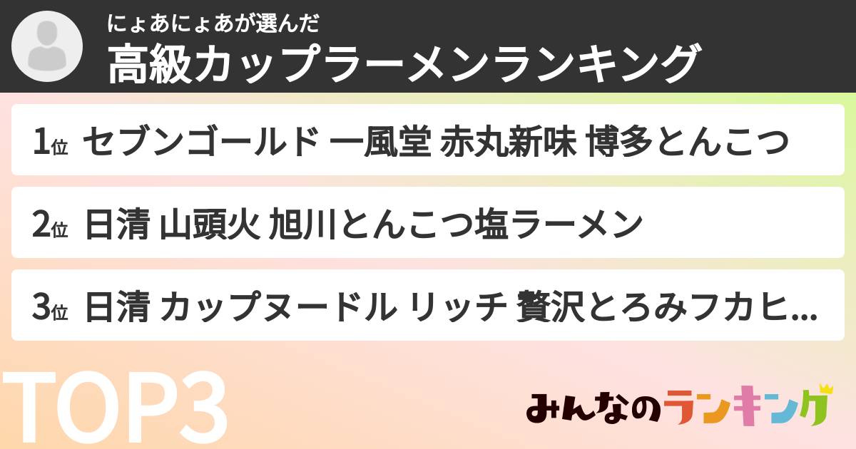 にょあにょあさんの「高級カップラーメンランキング」