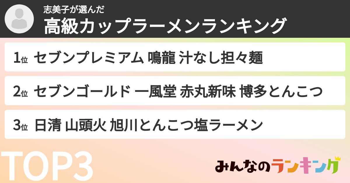 志美子さんの「高級カップラーメンランキング」