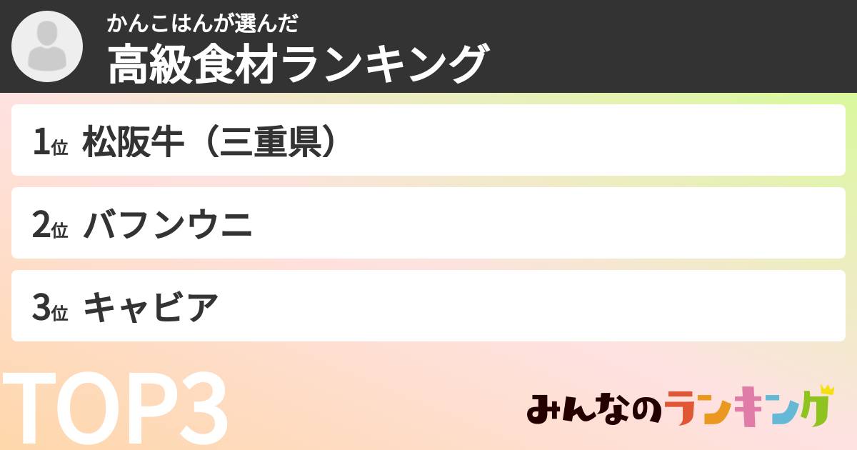 かんこはんさんの「高級食材ランキング」