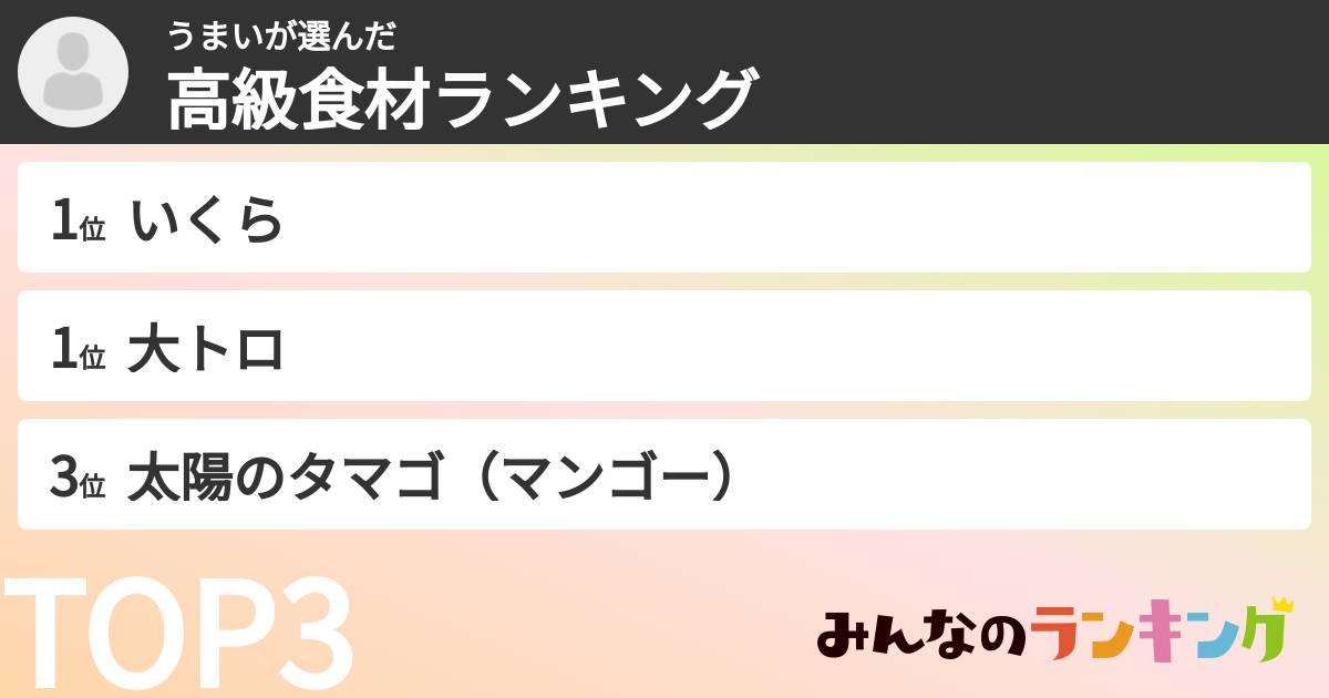うまいさんの「高級食材ランキング」