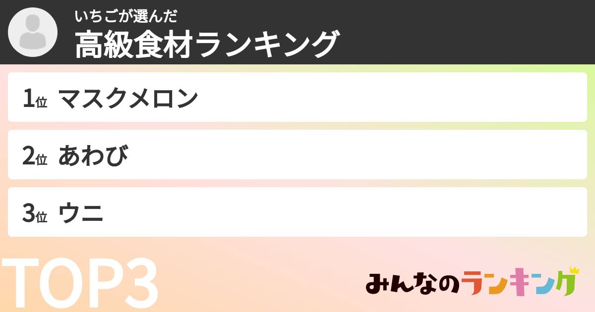 いちごさんの「高級食材ランキング」