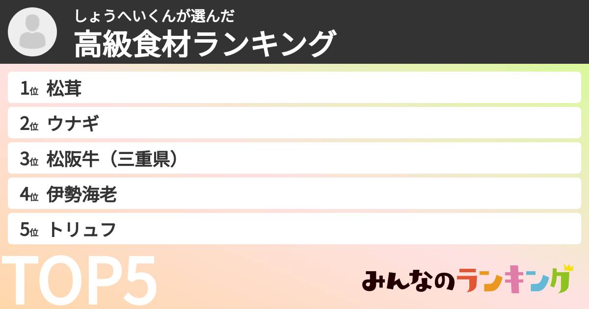 しょうへいくんさんの「高級食材ランキング」