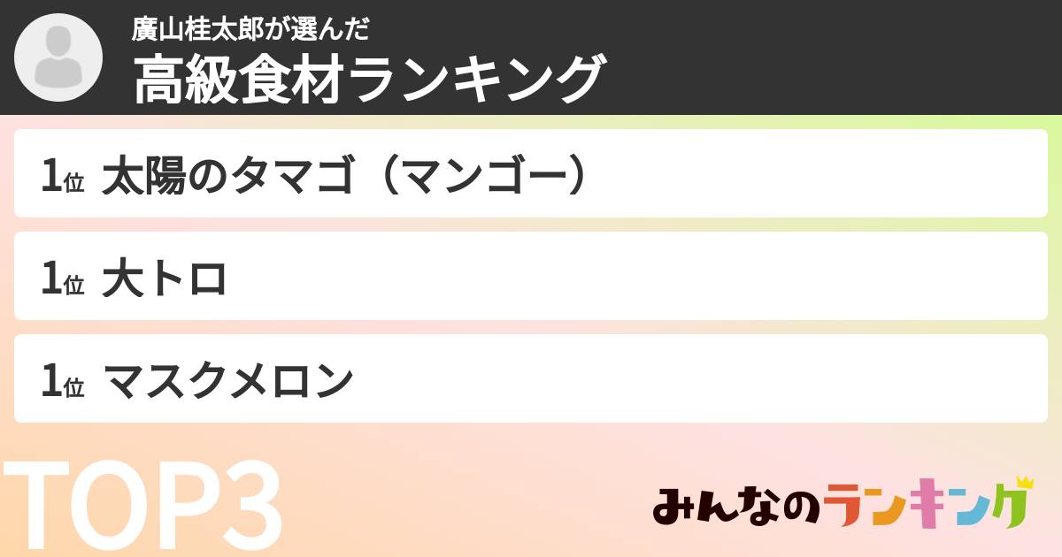 廣山桂太郎さんの「高級食材ランキング」