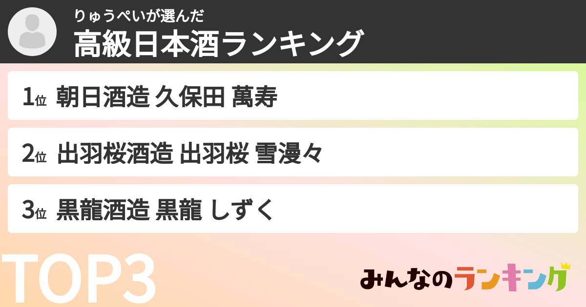 りゅうぺいさんの「高級日本酒ランキング」