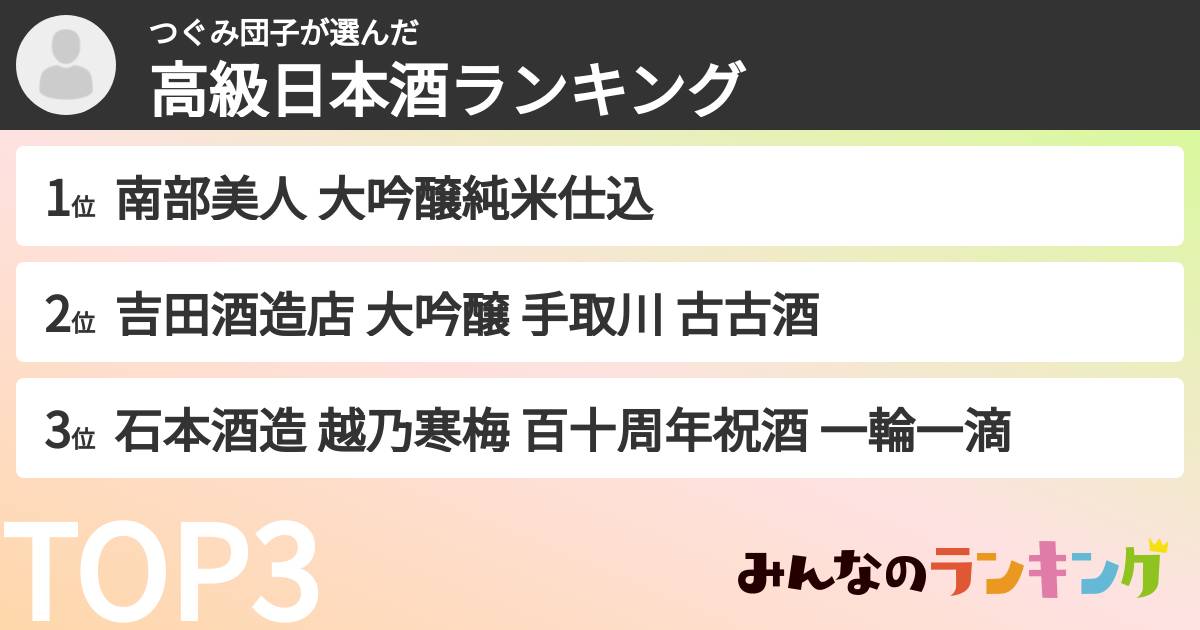 つぐみ団子さんの「高級日本酒ランキング」