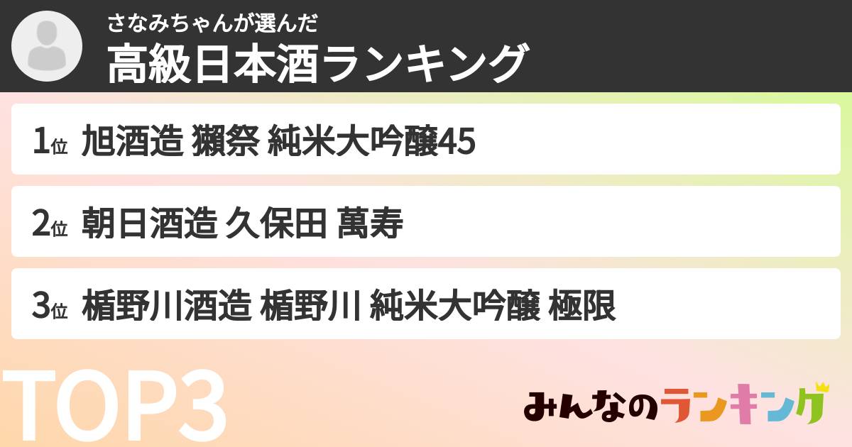 さなみちゃんさんの「高級日本酒ランキング」