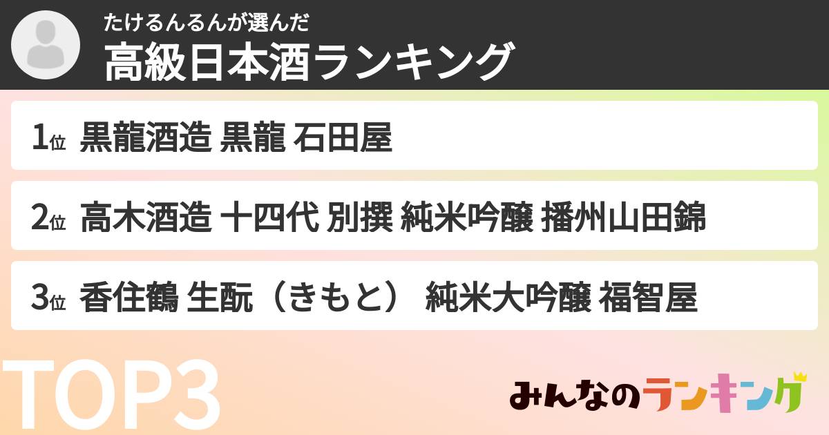 たけるんるんさんの「高級日本酒ランキング」