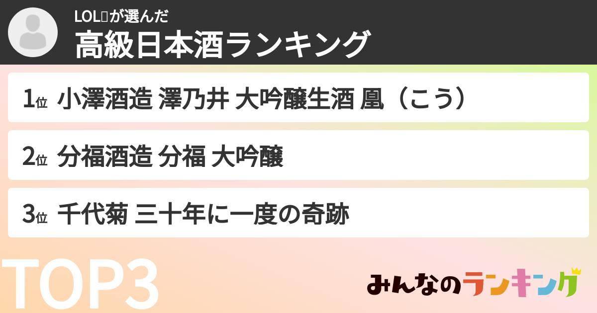 LOL💤さんの「高級日本酒ランキング」