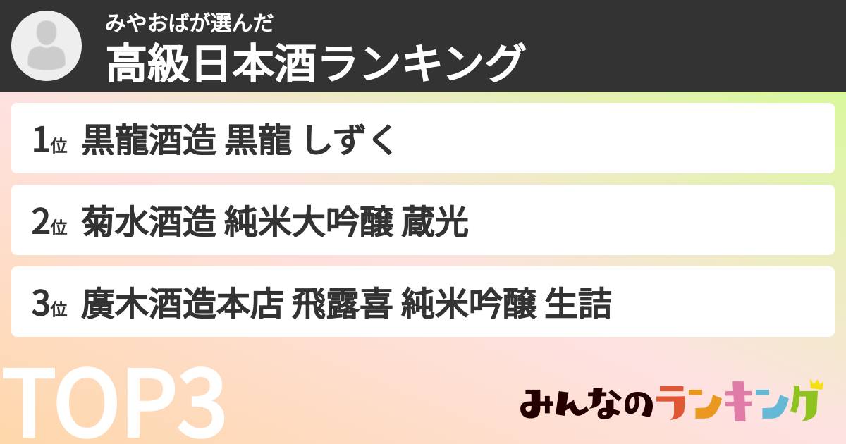 みやおばさんの「高級日本酒ランキング」