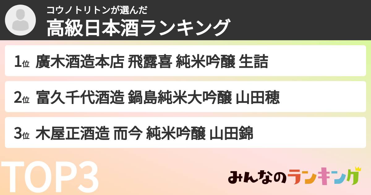 コウノトリトンさんの「高級日本酒ランキング」