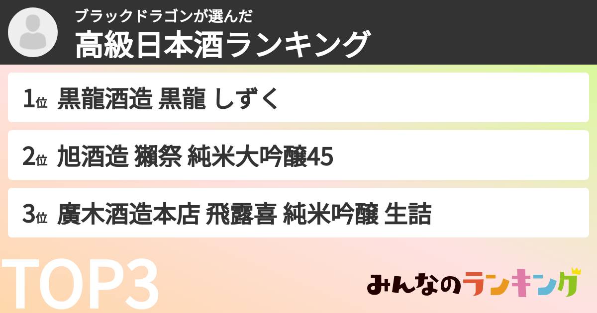 ブラックドラゴンさんの「高級日本酒ランキング」
