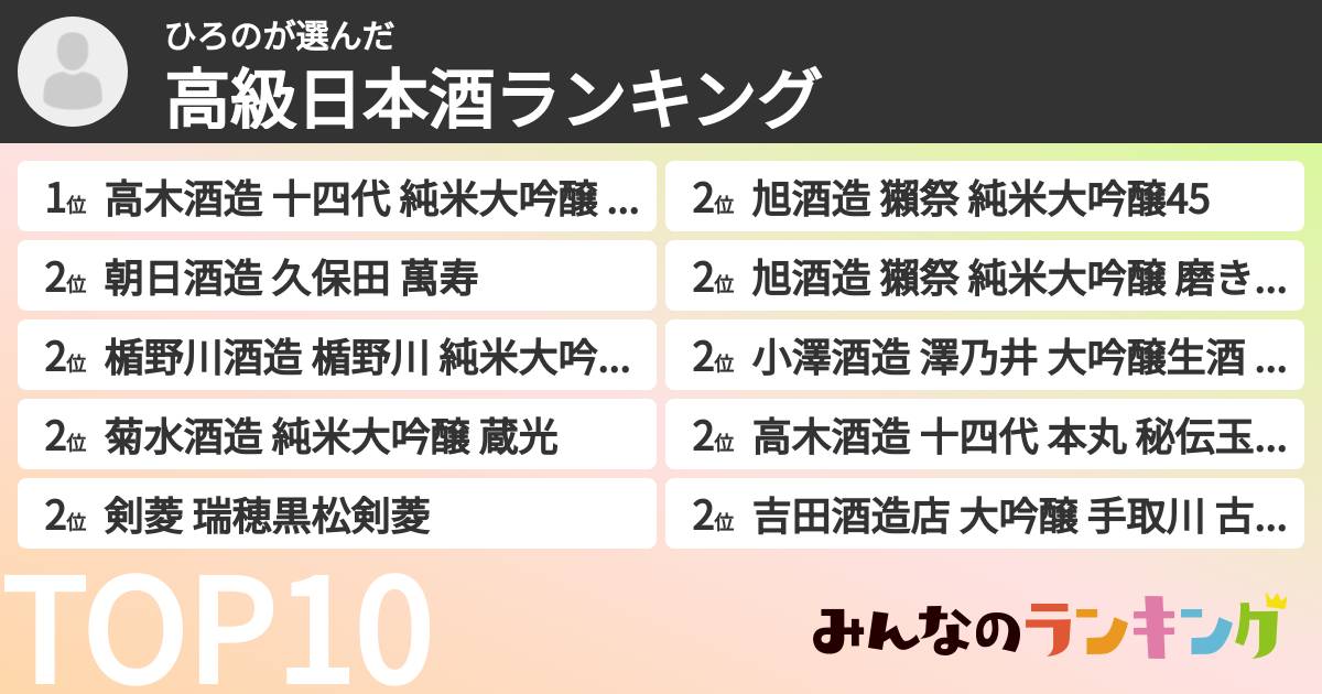 ひろのさんの「高級日本酒ランキング」