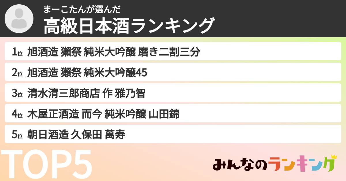 まーこたんさんの「高級日本酒ランキング」