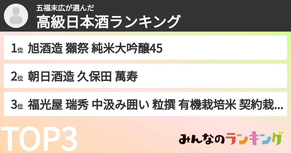五福末広さんの「高級日本酒ランキング」