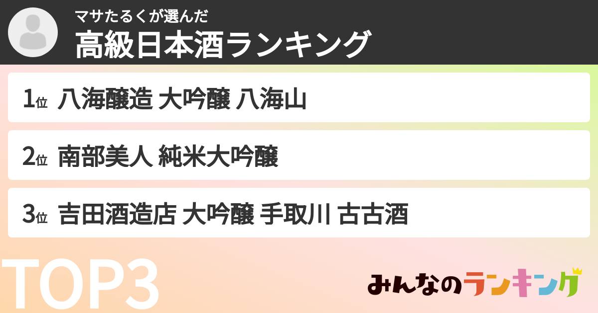 マサたるくさんの「高級日本酒ランキング」