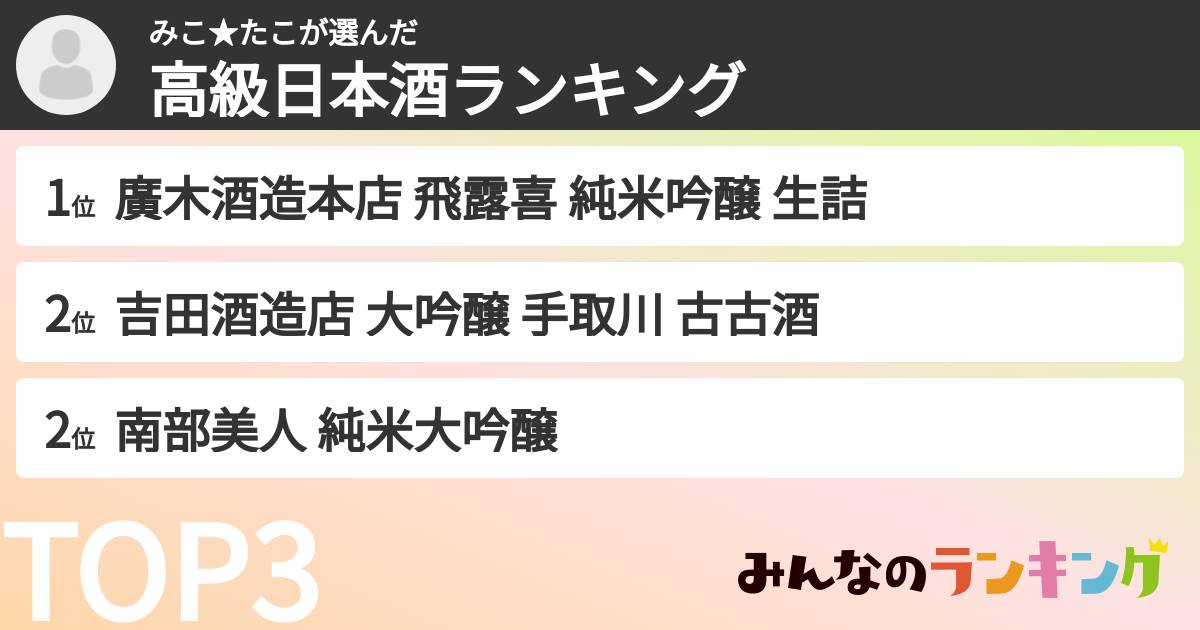 みこ★たこさんの「高級日本酒ランキング」