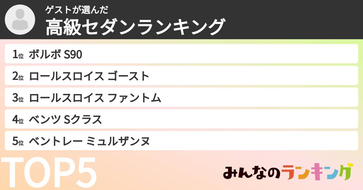 ゲストさんの「高級セダンランキング」