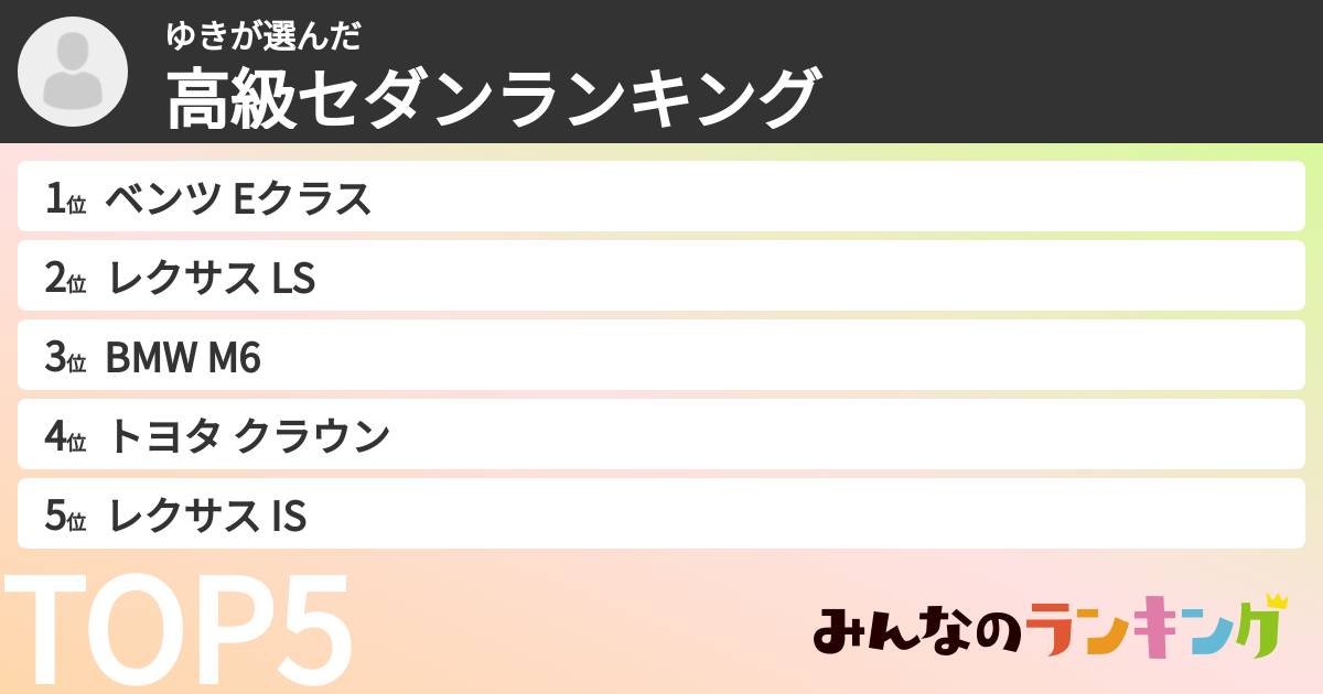 ゆきさんの「高級セダンランキング」
