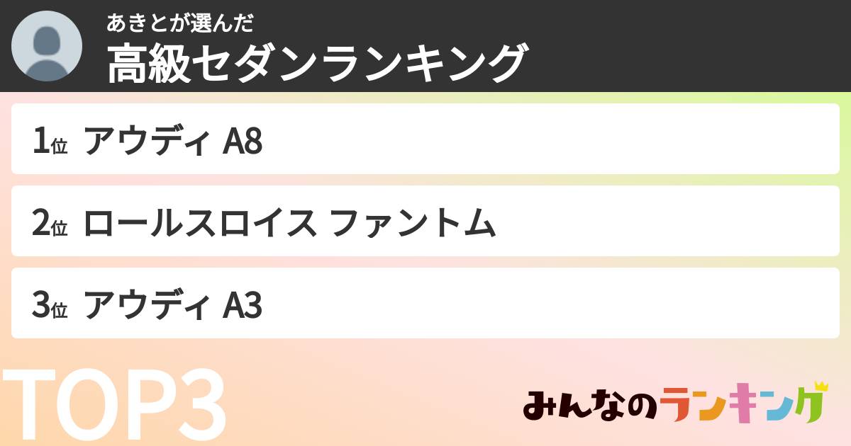 あきとさんの「高級セダンランキング」