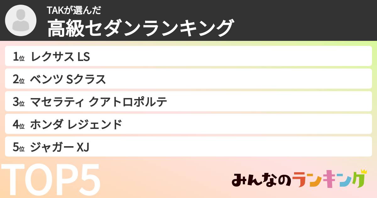 TAKさんの「高級セダンランキング」