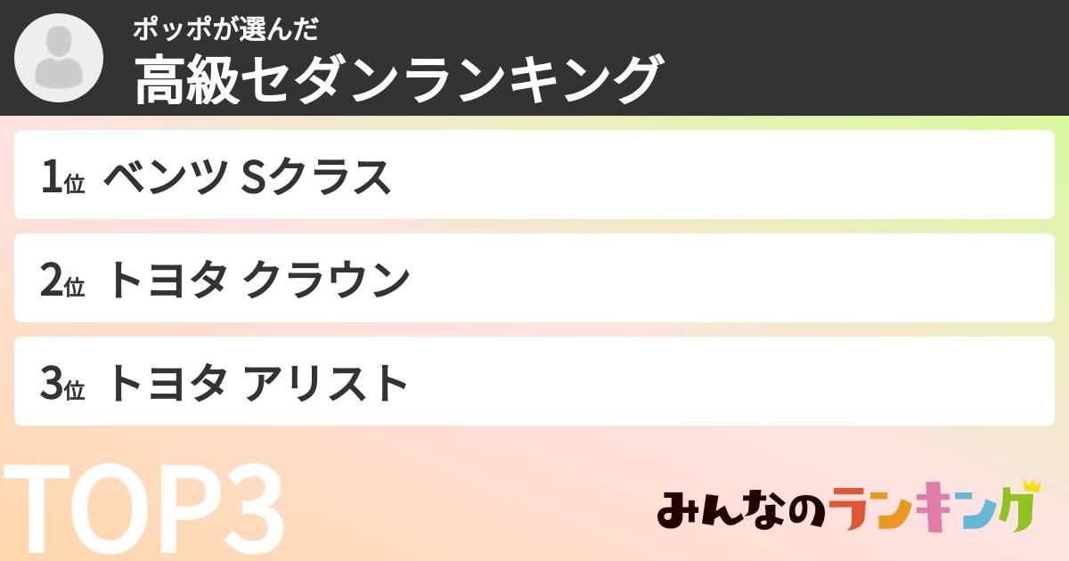 ポッポさんの「高級セダンランキング」
