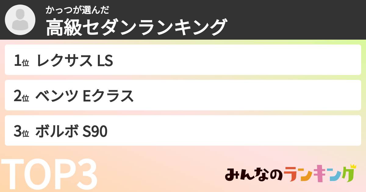 かっつさんの「高級セダンランキング」