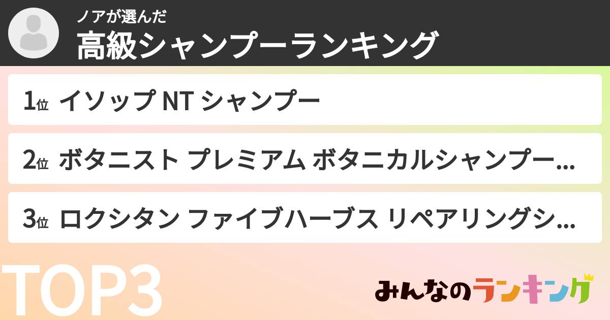 ノアさんの「高級シャンプーランキング」