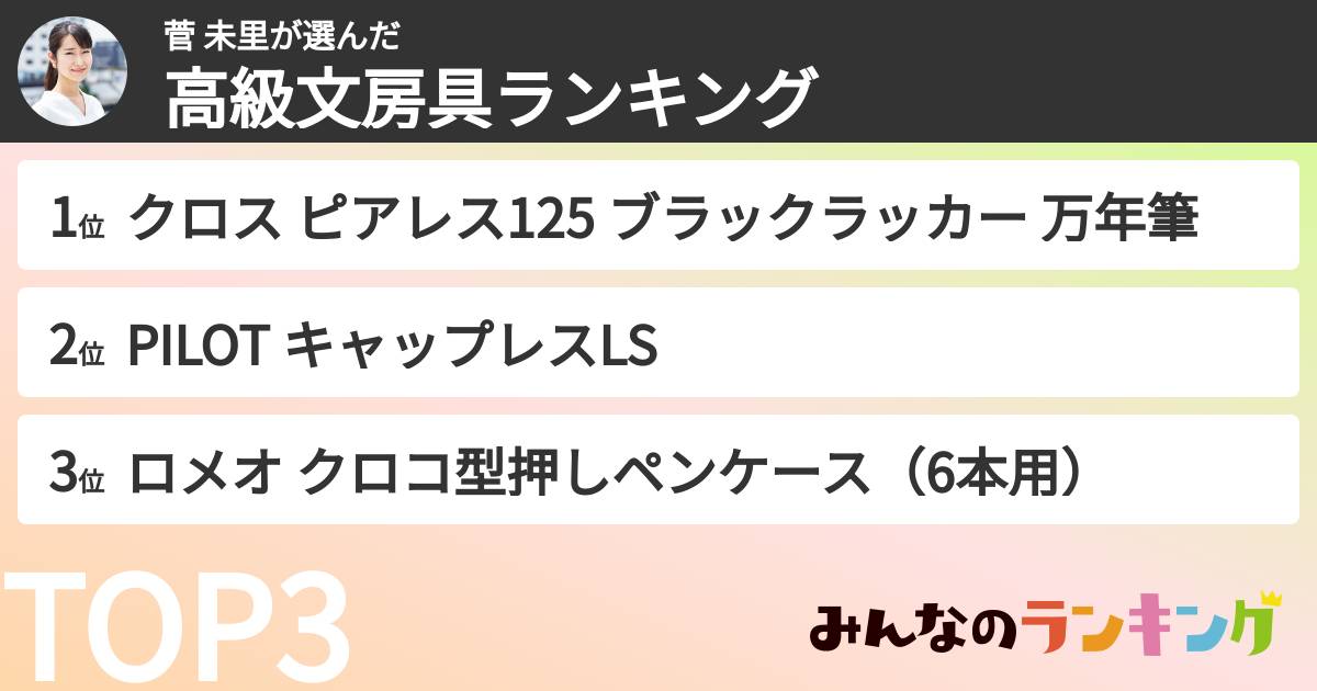 菅 未里さんの「高級文房具ランキング」