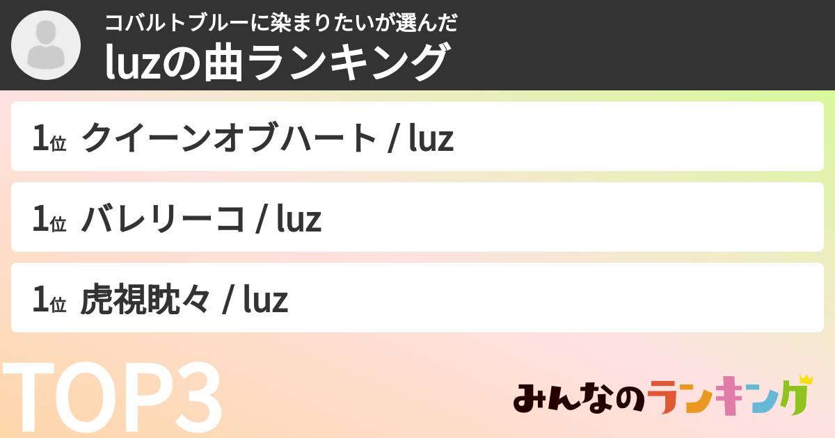 コバルトブルーに染まりたいさんの「luzの曲ランキング」