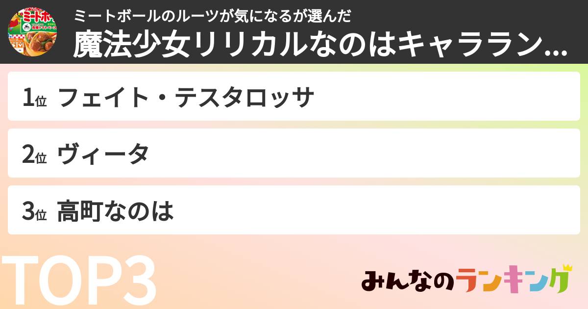ミートボールのルーツが気になるさんの「魔法少女リリカルなのはキャラランキング」