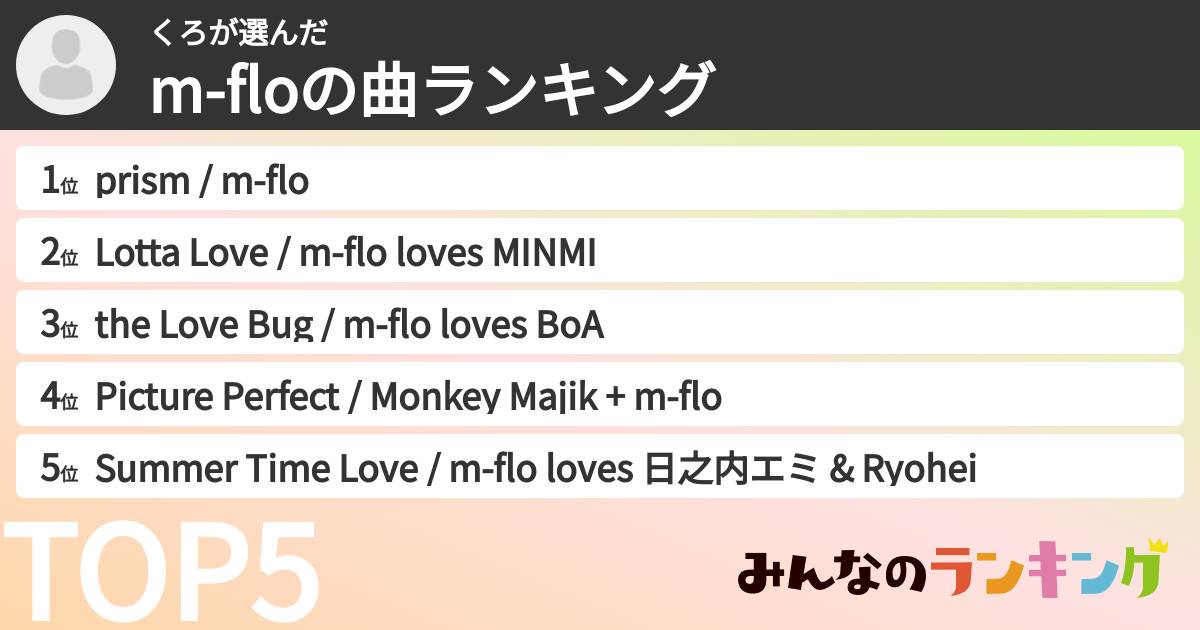 くろさんの「m-floの曲ランキング」
