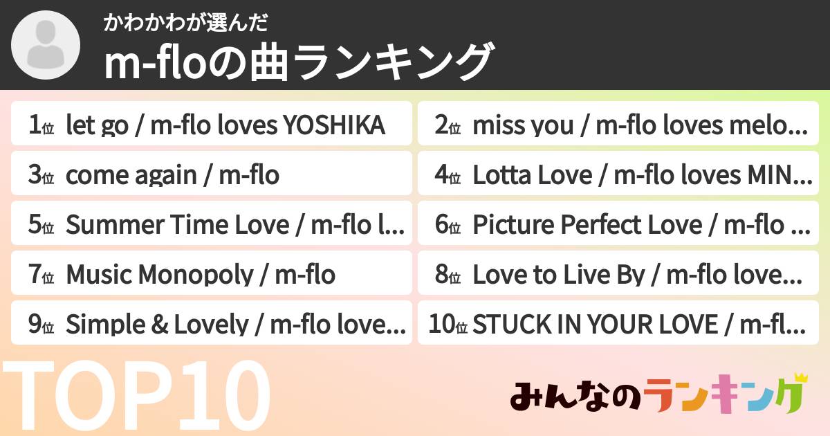 かわかわさんの「m-floの曲ランキング」