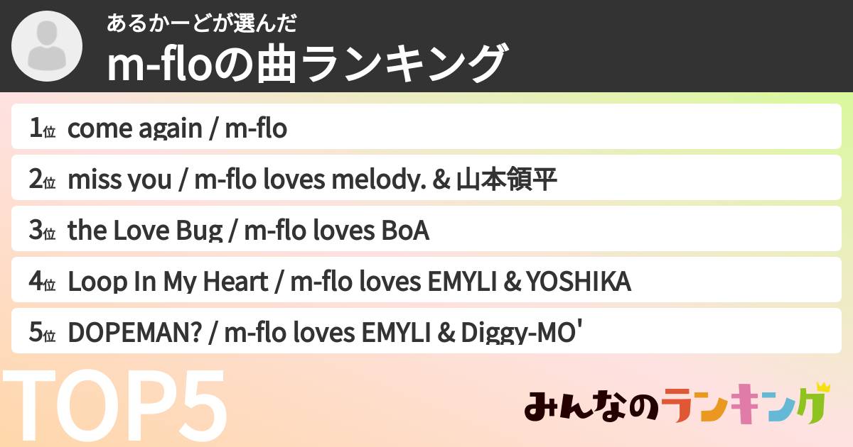 あるかーどさんの「m-floの曲ランキング」