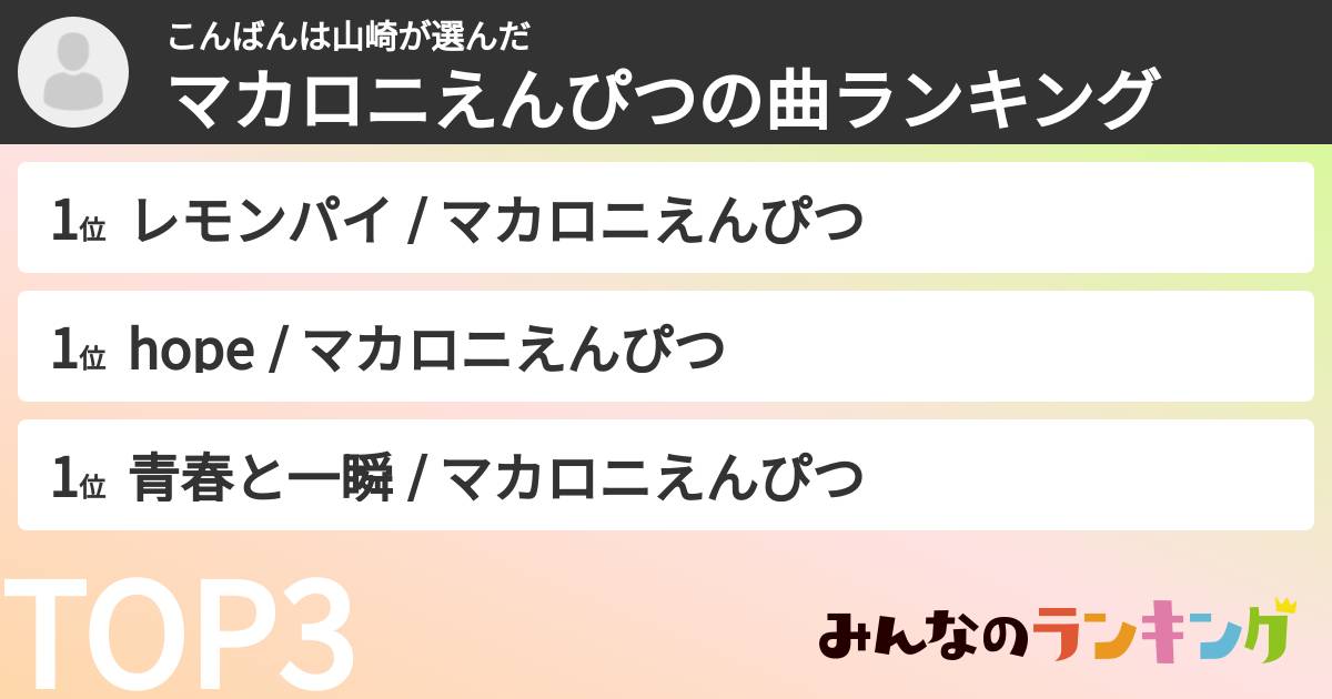 こんばんは山崎さんの「マカロニえんぴつの曲ランキング」