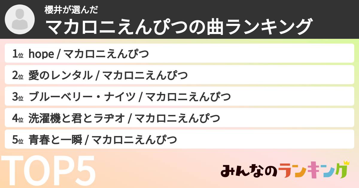 櫻井さんの「マカロニえんぴつの曲ランキング」