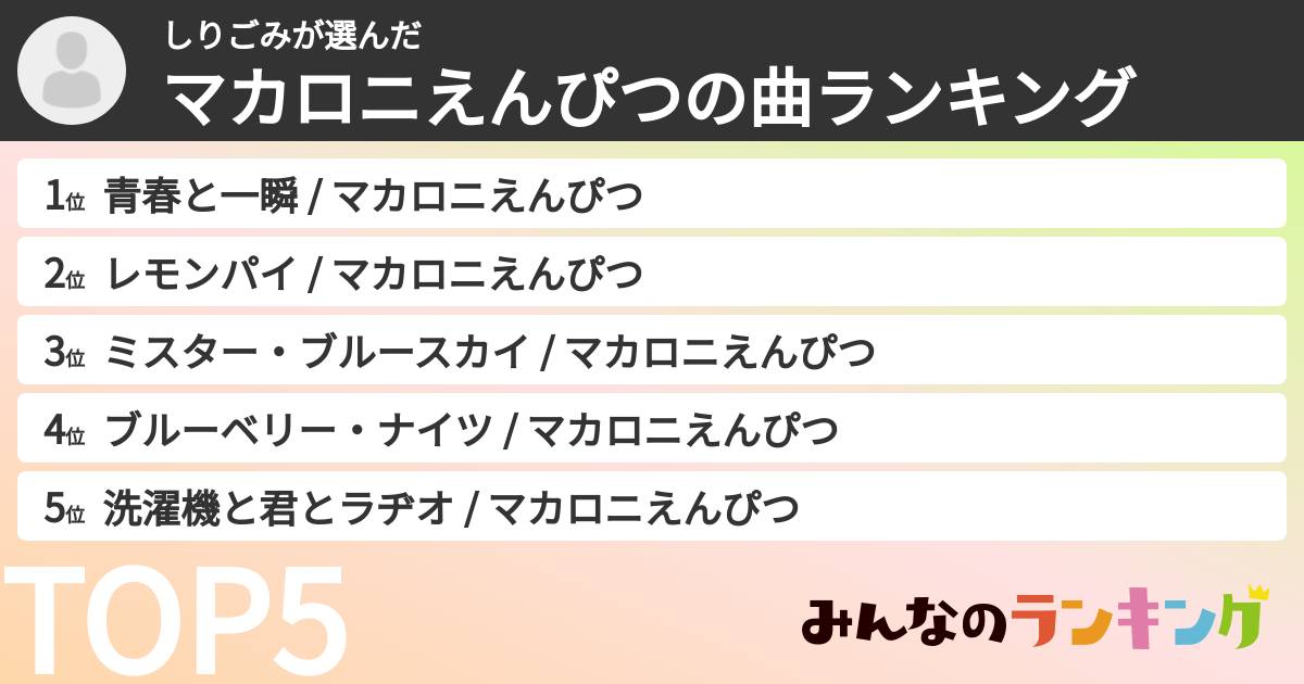 しりごみさんの「マカロニえんぴつの曲ランキング」