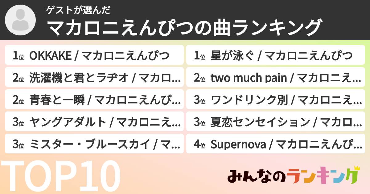 ゲストさんの「マカロニえんぴつの曲ランキング」