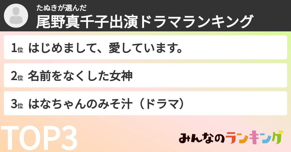 たぬきさんの「尾野真千子出演ドラマランキング」