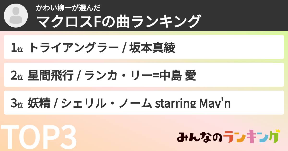 かわい柳一さんの「マクロスFの曲ランキング」