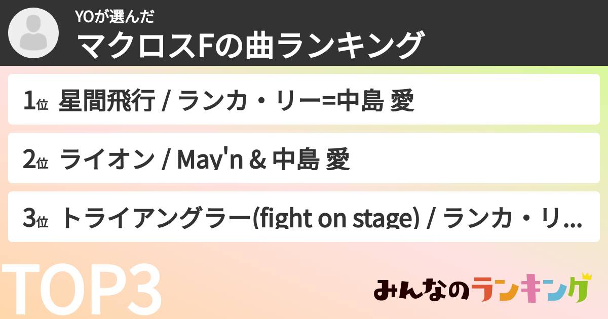YOさんの「マクロスFの曲ランキング」