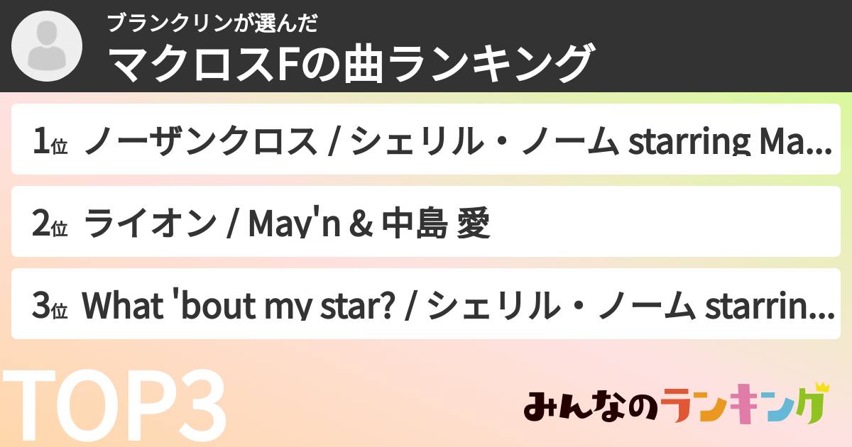 ブランクリンさんの「マクロスFの曲ランキング」