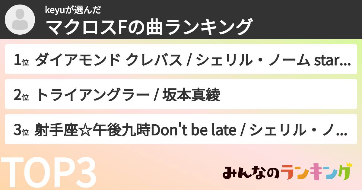 keyuさんの「マクロスFの曲ランキング」