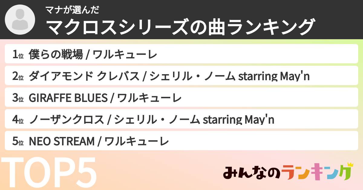 マナさんの「マクロスシリーズの曲ランキング」